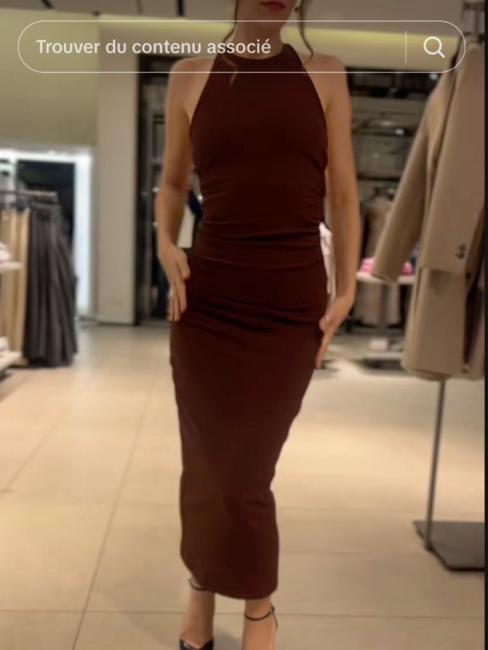 Zara Draped Halter Midi Dress Open Back Side Ruched Chocolate Brown S NWT - Picture 7 of 12